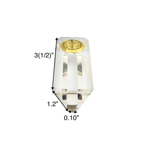 Desk Clock Crystal Cut Glass Paperweight Camry Gold Tone Triangular Column Shape - Picture 2 of 6